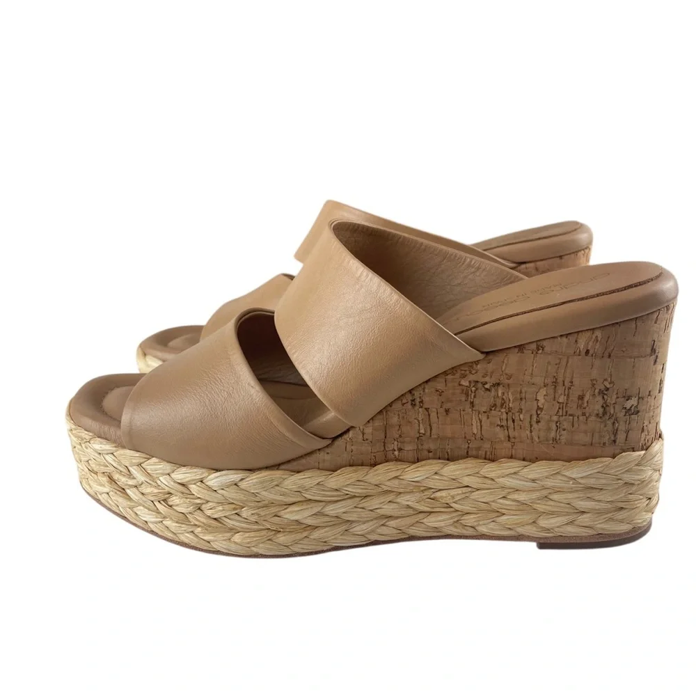 André Assous Pilar Leather Platform Wedge Sandal in Tan Sz. 39 (7 US)